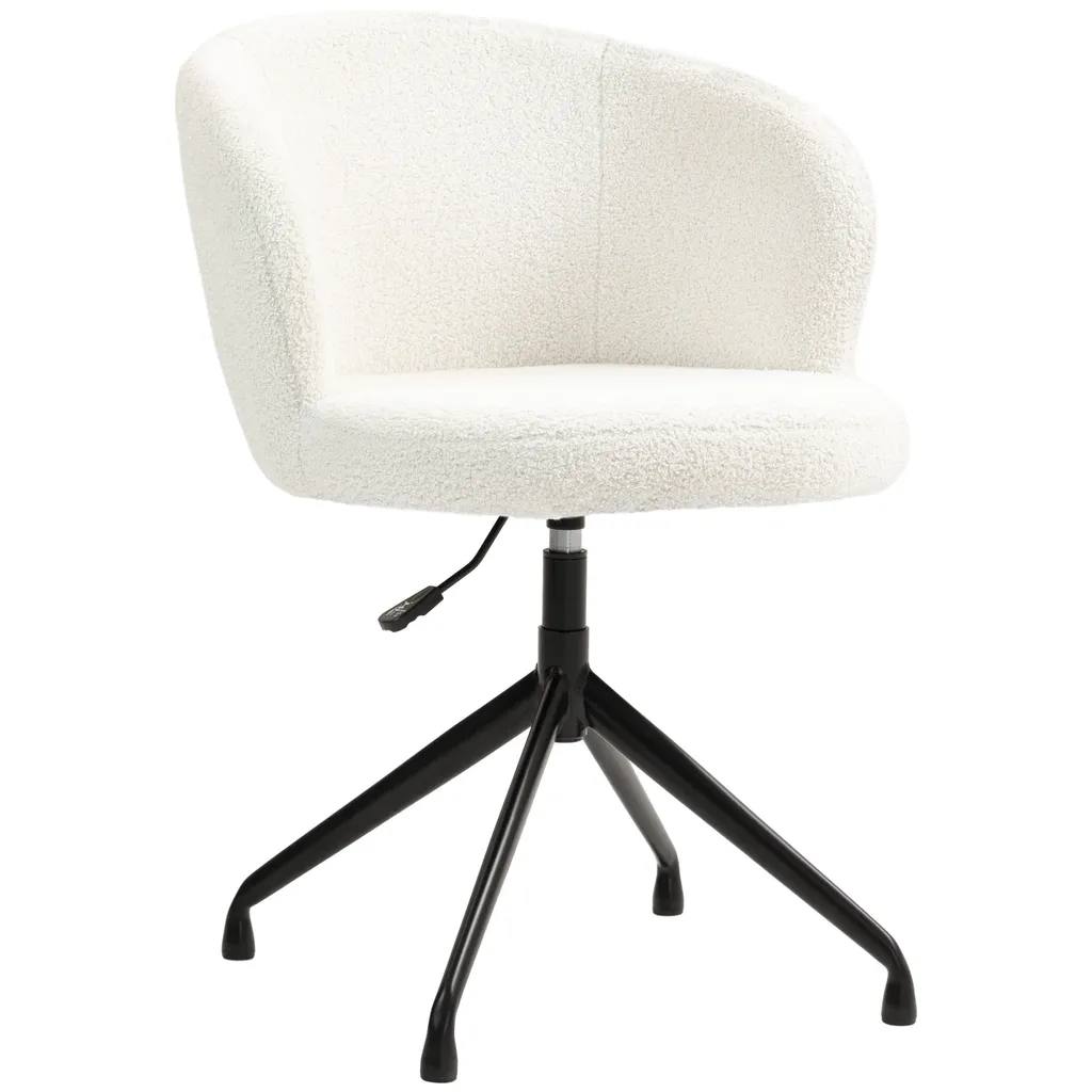 HOMCOM Chaise de bureau ergonomique réglable en tissu bouclette blanc