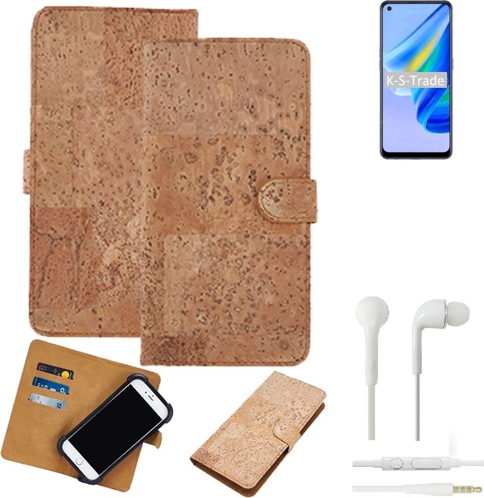 K-S-Trade Hülle kompatibel mit Oppo A95 4G + in ear Kopfhörer Kork Handyhülle Cover Schutzhülle TPU Case Bumper in Hellbraun, (1x)