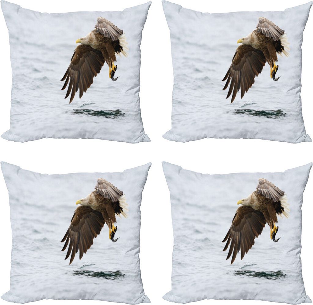 ABAKUHAUS Adler Kissenbezug Set (4 Stück), Vogel mit weißen Federn, Moderner Doppelseitiger Digitaldruck, 45 cm x 45 cm, Perle Braun Gelb
