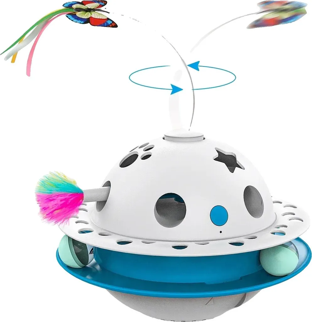 Jouet interactif pour chats bleu avec double alimentation stimulante