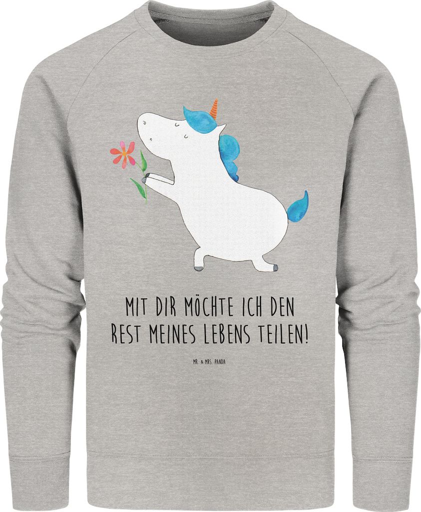 Mr. & Mrs. Panda Bio Baumwoll Pullover Einhorn Blume Größe XXL - Heather Grey - Geschenk, Heiraten, Rundhals, Einhörner, Partner, Unicorn, Pulli...