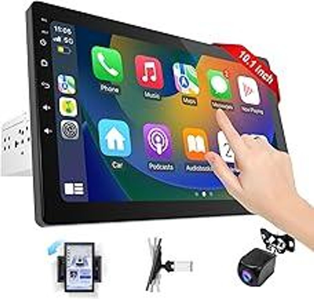 1Din Autoradio, mit 10.1 Zoll drehbar Bildschirm,Kompatibel mit Wireless Apple CarPlay und Android Auto,Car Play IPS Touch Screen,1080P-Rückfahrka...