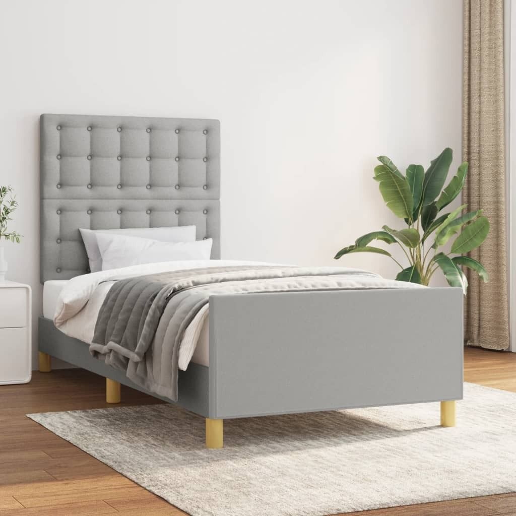 The Living Store Bettgestell mit Kopfteil Hellgrau 90x200 cm Stoff