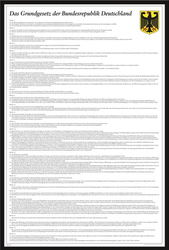 Affiche Éducative Loi Fondamentale Allemande 50x70 - Cadre Noir Shinsuke®