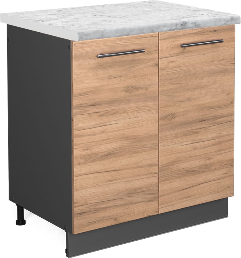 Spülenunterschrank Vicco Fame-Line Goldkraft Eiche 80 cm , AP Marmor, Model 46202