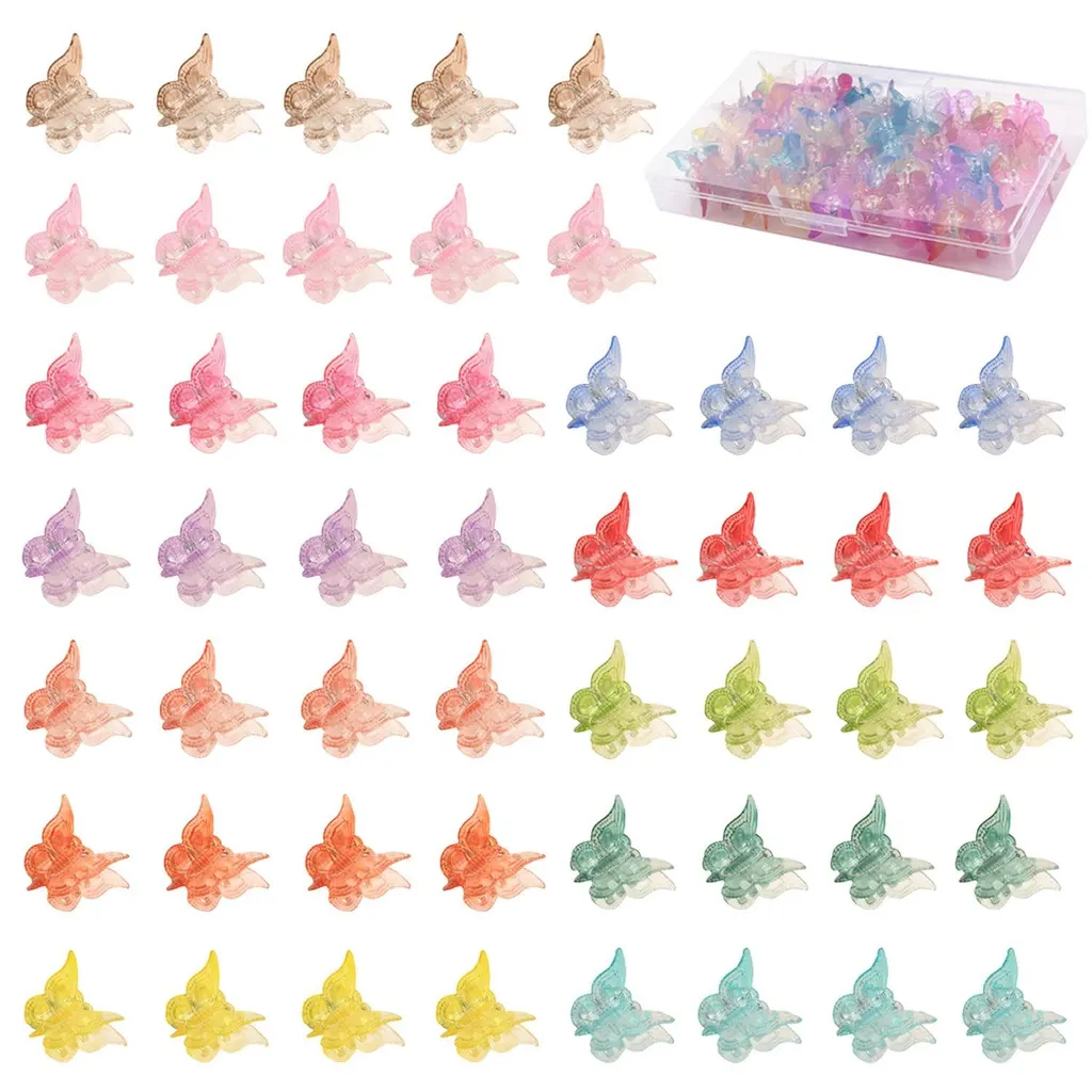 Barrettes papillon multicolores en résine - Lot de 50 mini-pinces design