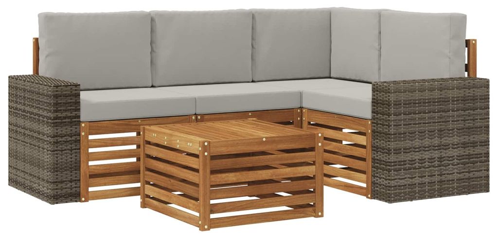vidaXL Outdoor-Sofagarnitur 5 pcs Natürlich und Hellgrau