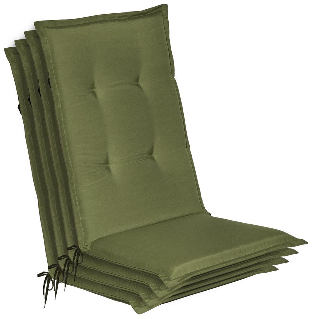 Beautissu 4er Set Gartenstuhlauflage Loft HL Olivegrün, 120x50x6cm
