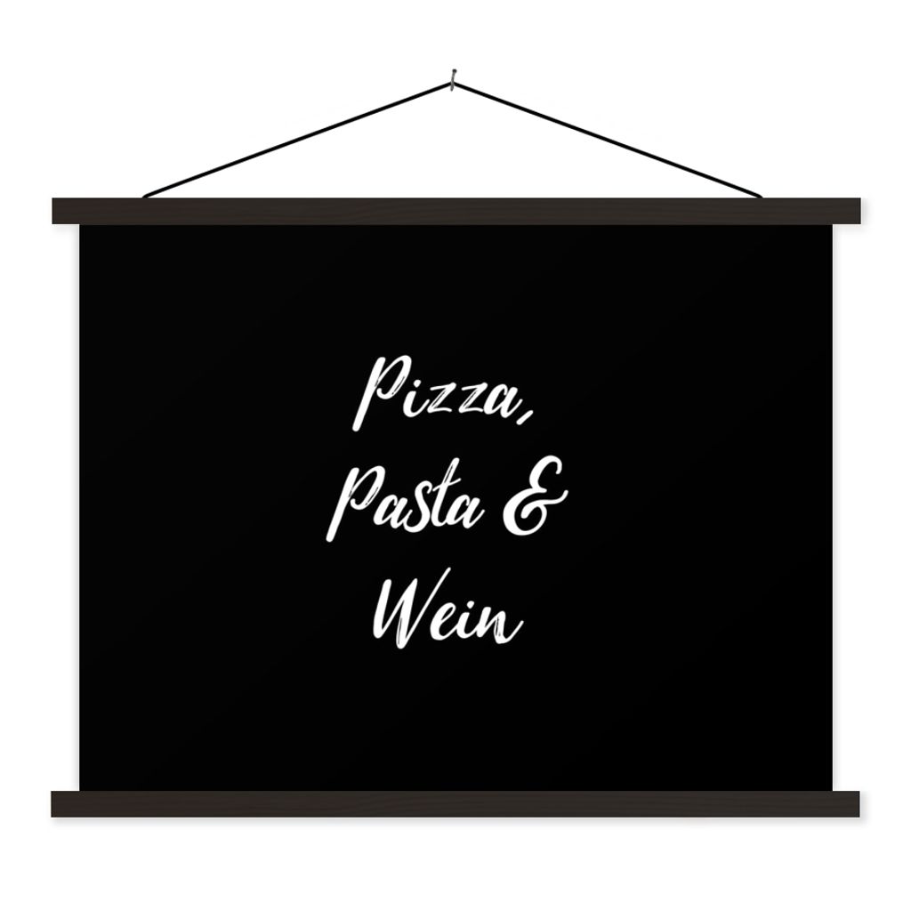 MuchoWow Textilposter Zitate - Sprichwörter - Pizza, Pasta & Wein - Pizzaliebhaber 150x113 cm mit holzfarbenen Rahmen - Poster