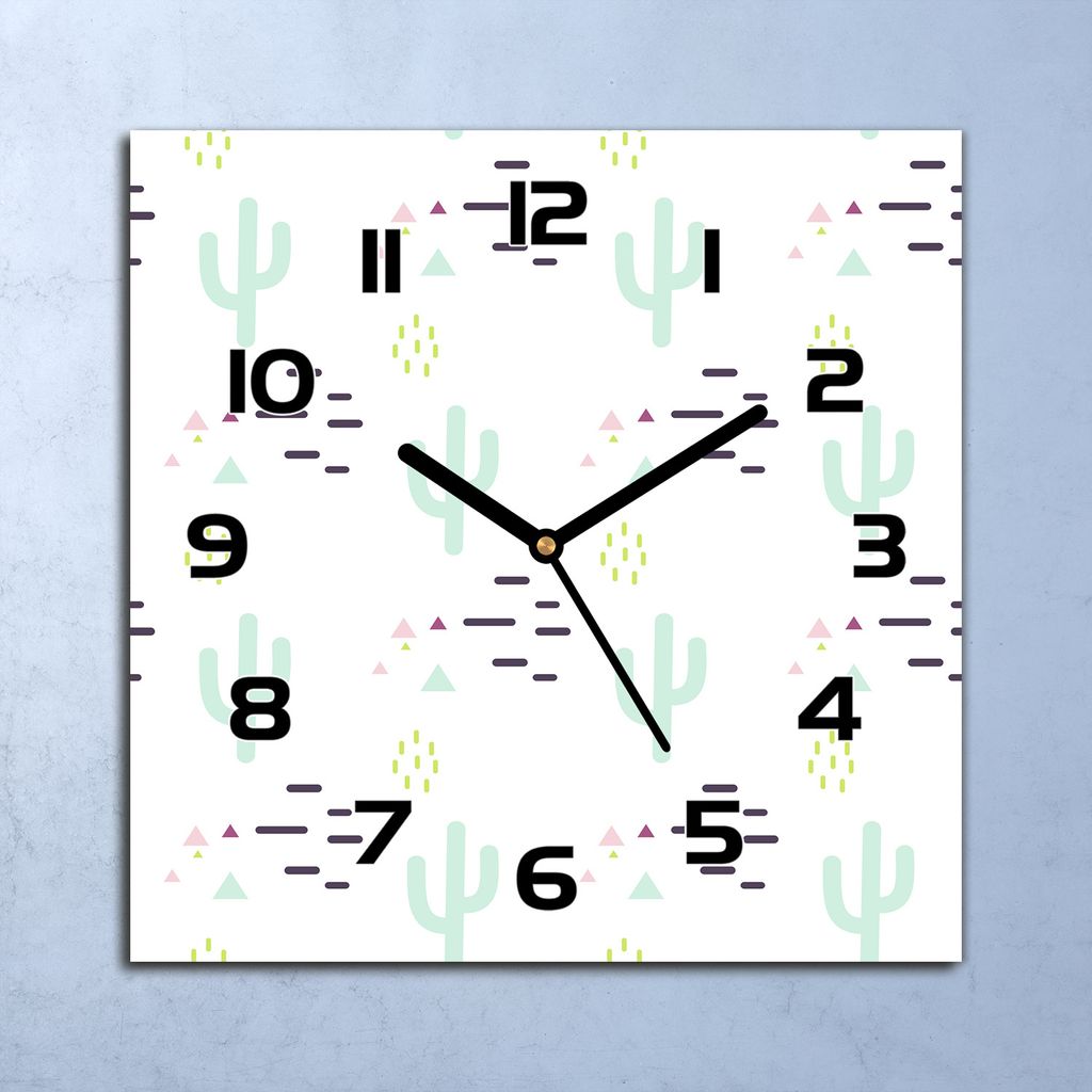 Wanduhr Echt-Glas-Küchenuhr Kakteen & Geometrie Quarz 30x30 Produktbild 