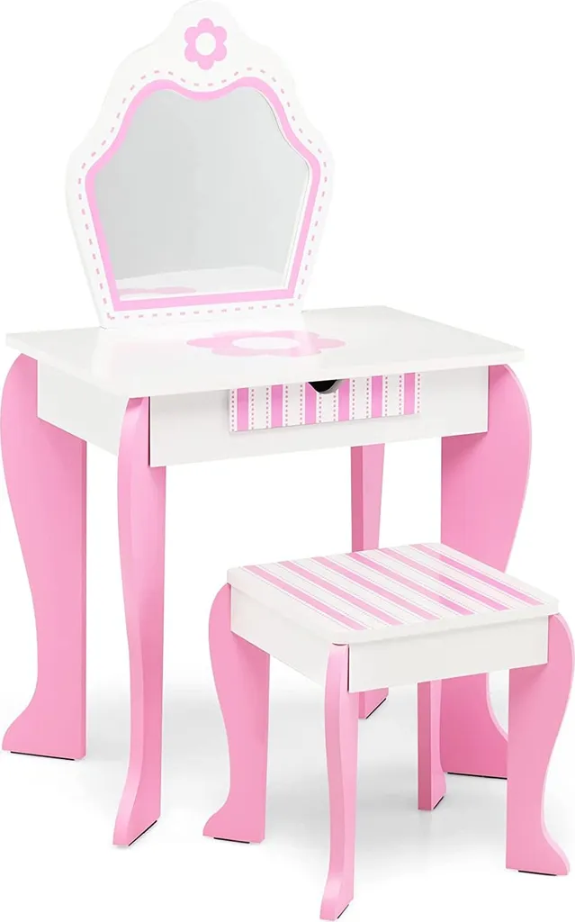 Petite table de maquillage pour enfant avec miroir et motifs fleurs