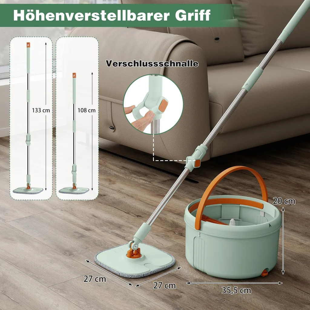 Mop Ecologico COSTWAY 4L - Risparmio Acqua e Pulizia Profonda Pavimenti - 2