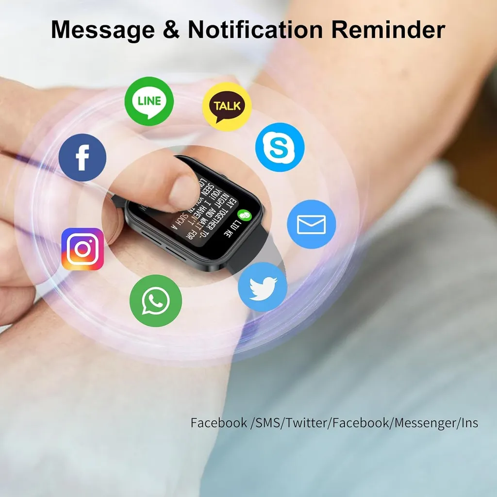 Smartwatch da uomo (ricevere/fare chiamate) impermeabile con altoparlante/microfono, chiamata Bluetooth da 1,8 pollici, cardiofrequenzimetro/pressione sanguigna, IOS Android - 6