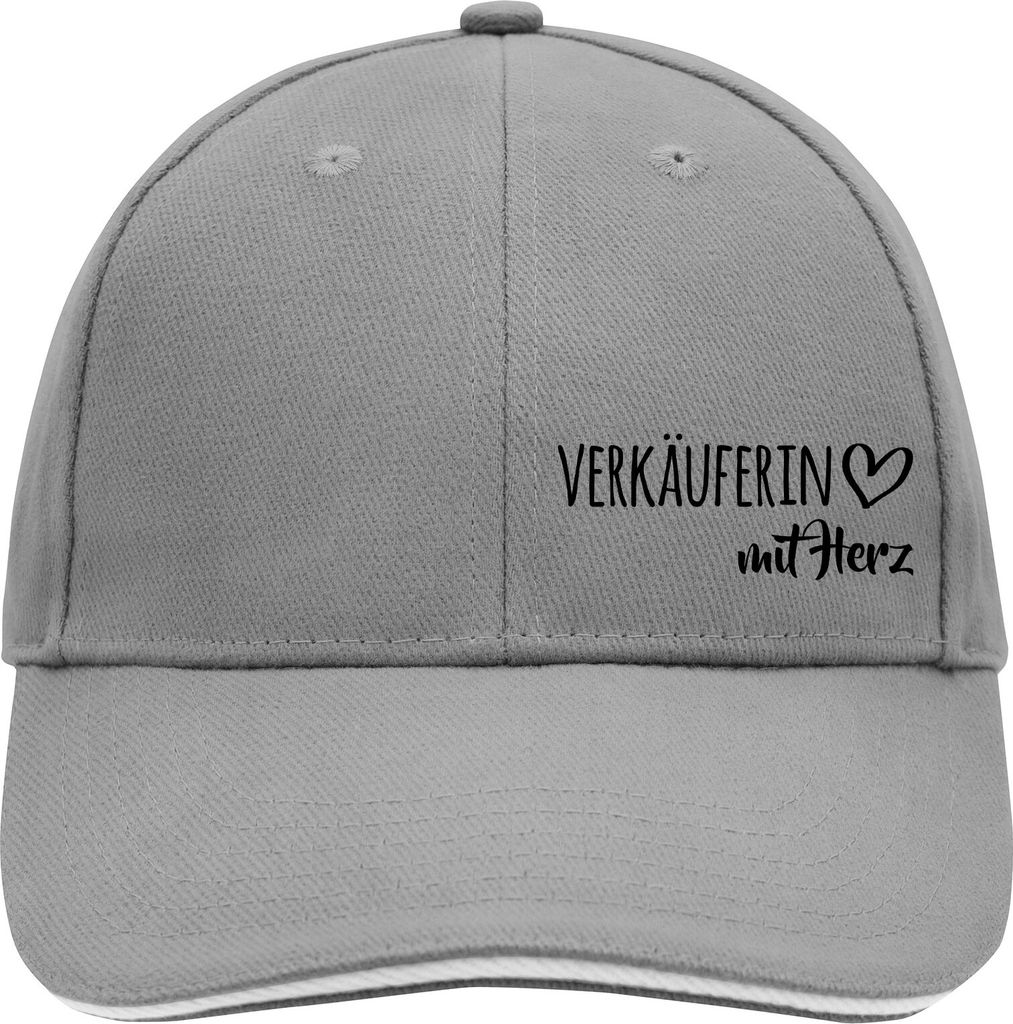 Huuraa Cappy Mütze Verkäuferin mit Herz Dark Grey/White Baumwolle 6-Panel Kappe Geschenkidee