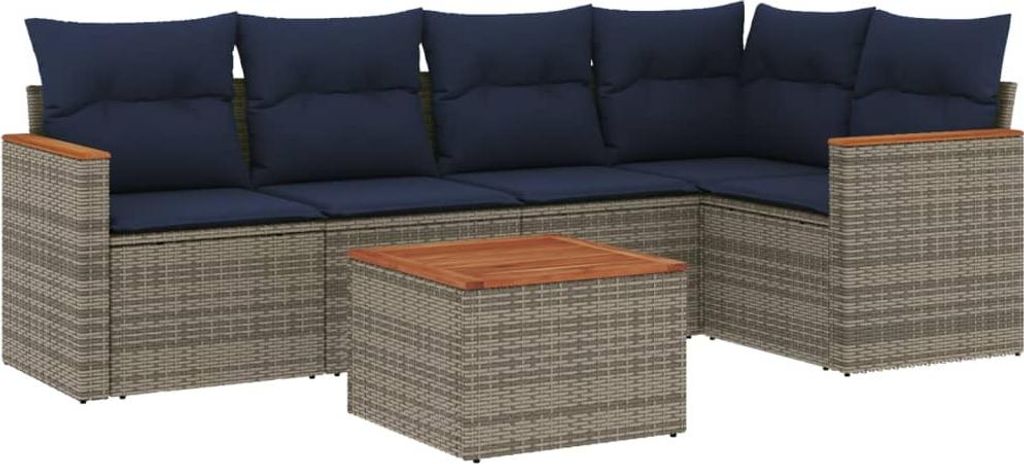 vidaXL 6-teiliges Gartensofa-Set mit Kissen, grau, Polyrattan