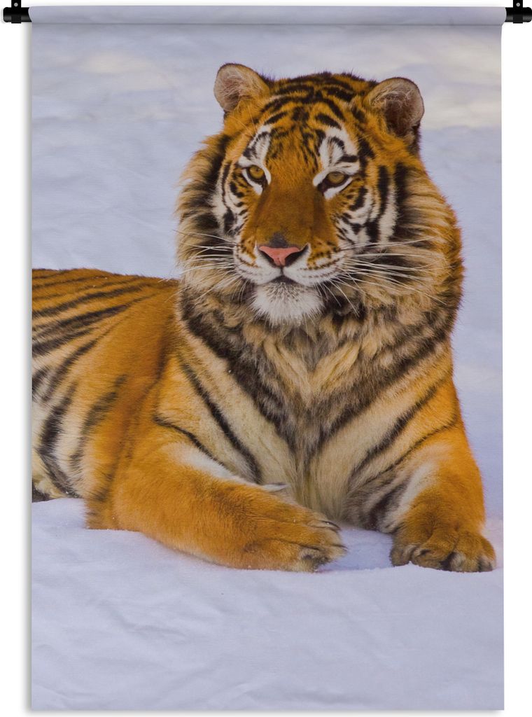MuchoWow Wandteppich Wandbehang Tiger - Schnee - Winter - Tiere 90x135 cm Tapisserie Dekoration Wandtuch - Baumwolle - Wandskulptur
