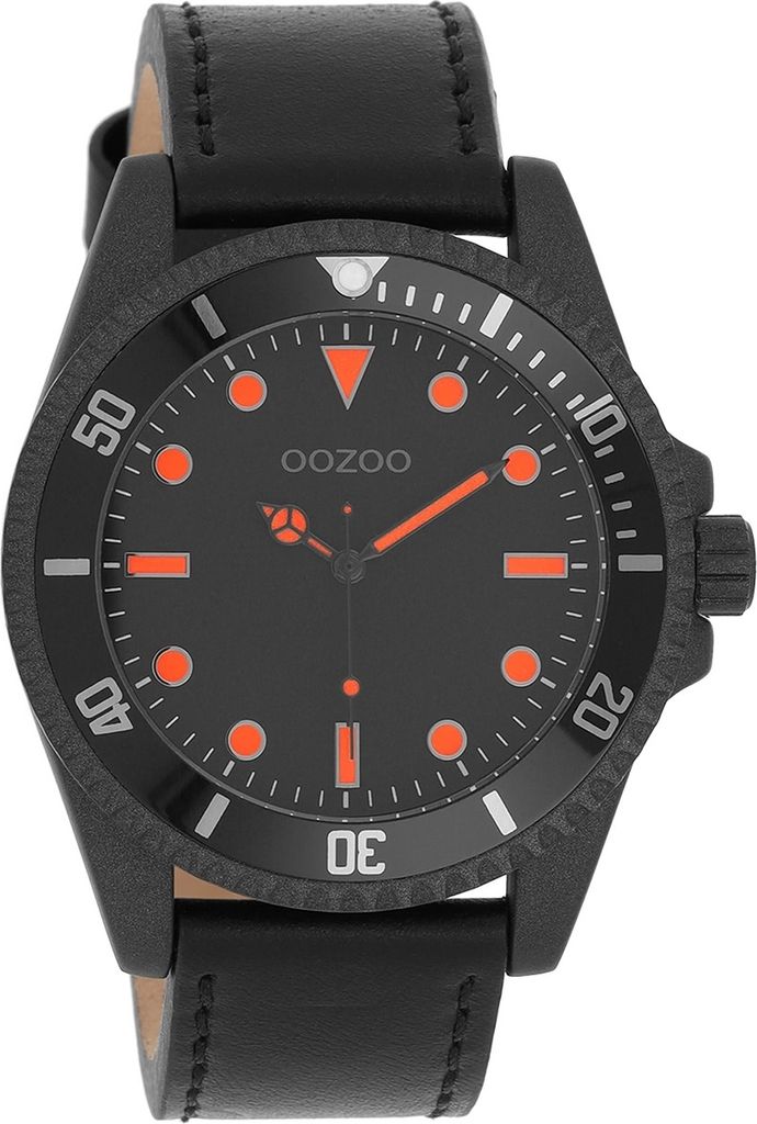 Oozoo Armbanduhr schwarz Leder Timepieces Herren Analog-Quarzuhr UOC11119