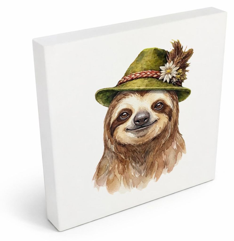 Trachtenhut Trend-Tiere Faultier Holzbild in 10x10 cm zum Stellen oder