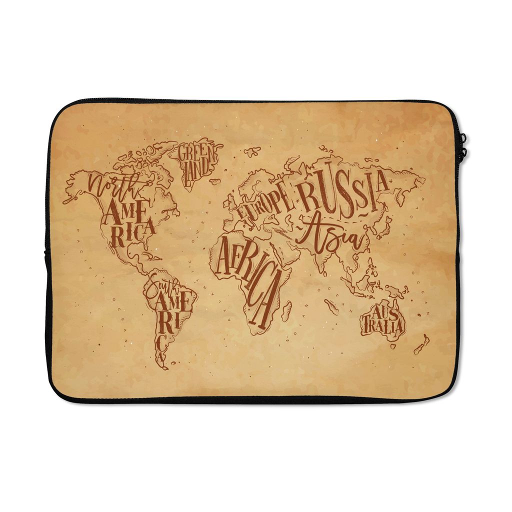 MuchoWow Laptop Hülle 13 Zoll Weltkarte - Retro - Braun Laptoptasche - Laptophülle - Sleeve - Rundumschutz