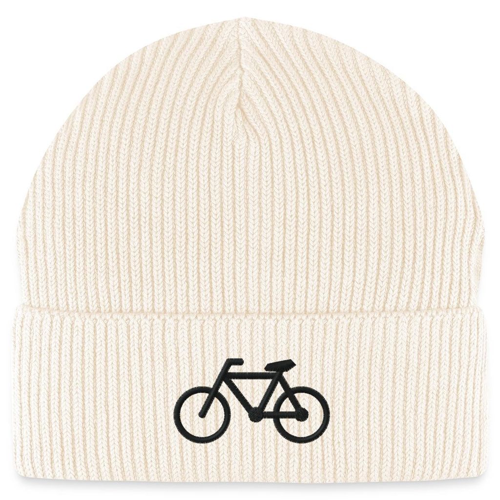 Spreadshirt Stickerei Fahrrad | Silhouette Rennrad Fisherman Beanie Bio Mütze, One size, Natur
