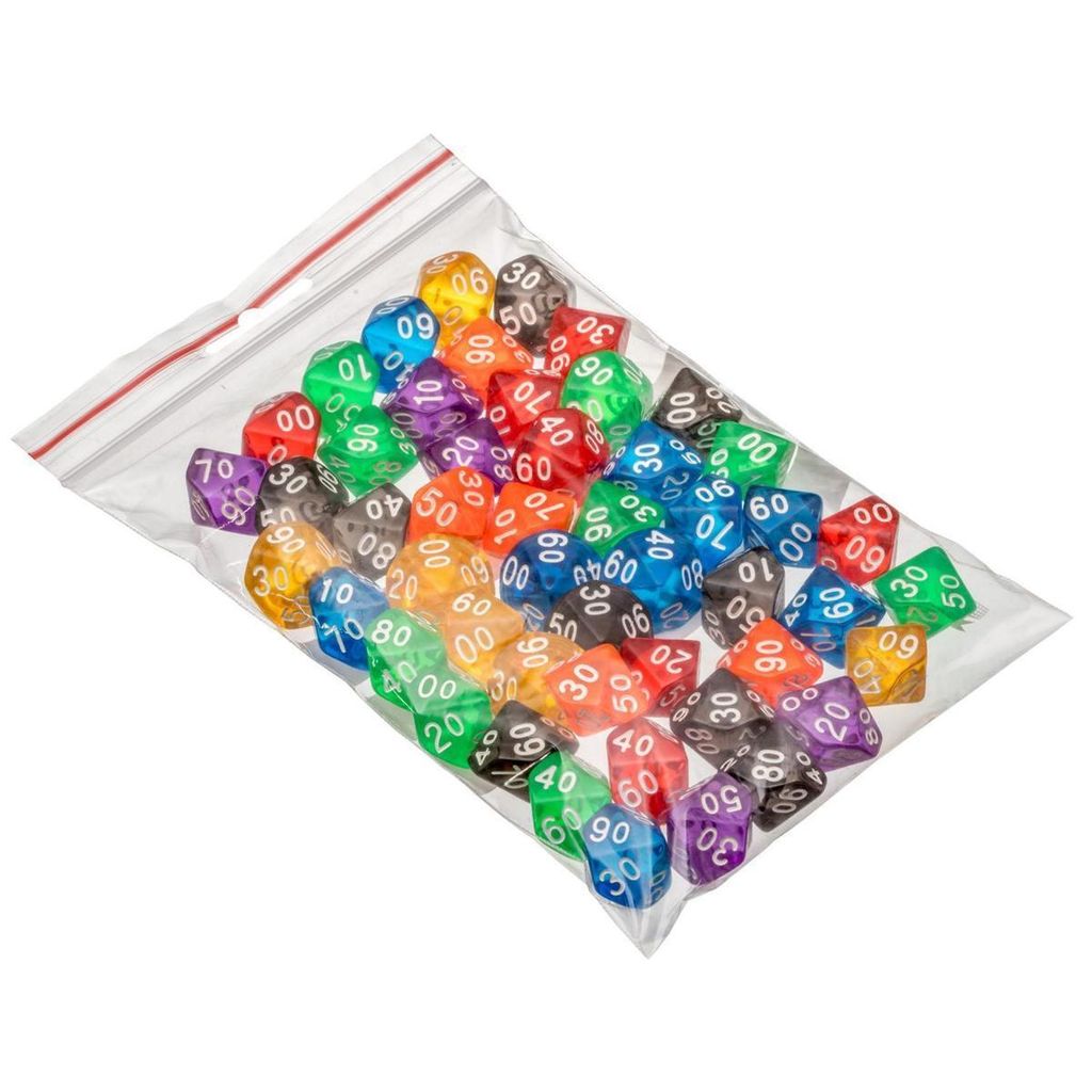 10-seitige transparente Würfel, 50er Beutel, farbig Produktbild 