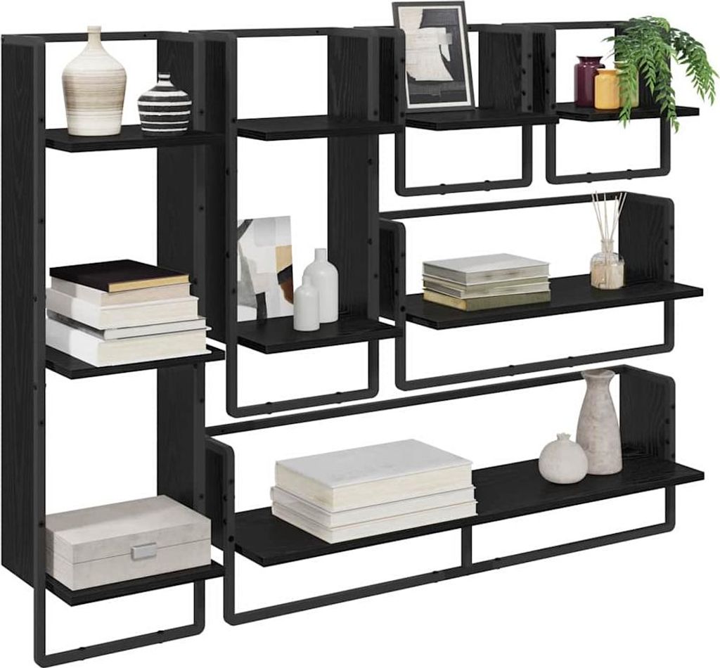 Cloris Designermöbel Wandregal-Set 6 pcs - Montage erforderlich - Schwarz Eichen-Optik 100 x 25 x 30cm - 2026Neu721521 - Wandregale