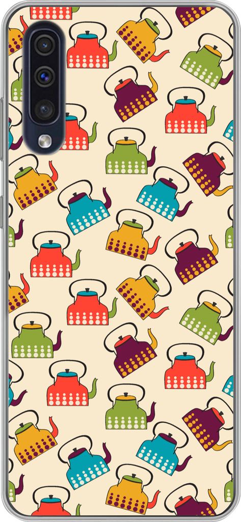 MuchoWow Handyhülle Schutzhülle Hülle für Telefoonhoesje Samsung Galaxy A30s Design - Retro - Teekanne - Farben Silikon Softcase Handy Hülle...