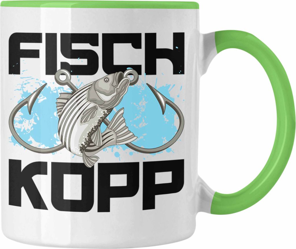 Trendation - Fisch Kopp Tasse Geschenk Norddeutscher Slang Norden Plattdeutsch Lustiger Spruch Angler (Grün)