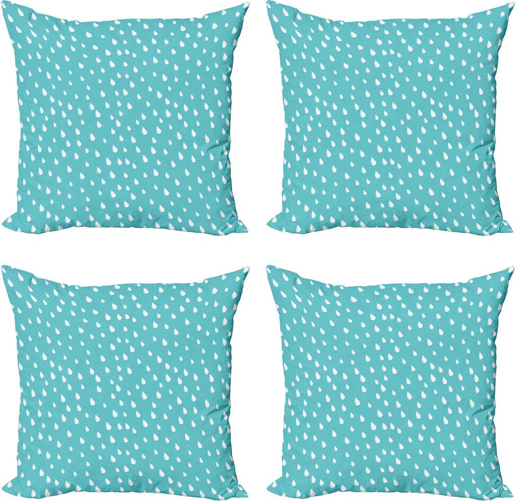 ABAKUHAUS Türkis und Weiß Kissenbezug Set (4 Stück), Regentropfen, Moderner Doppelseitiger Digitaldruck, 45 cm x 45 cm, Türkis und Weiß