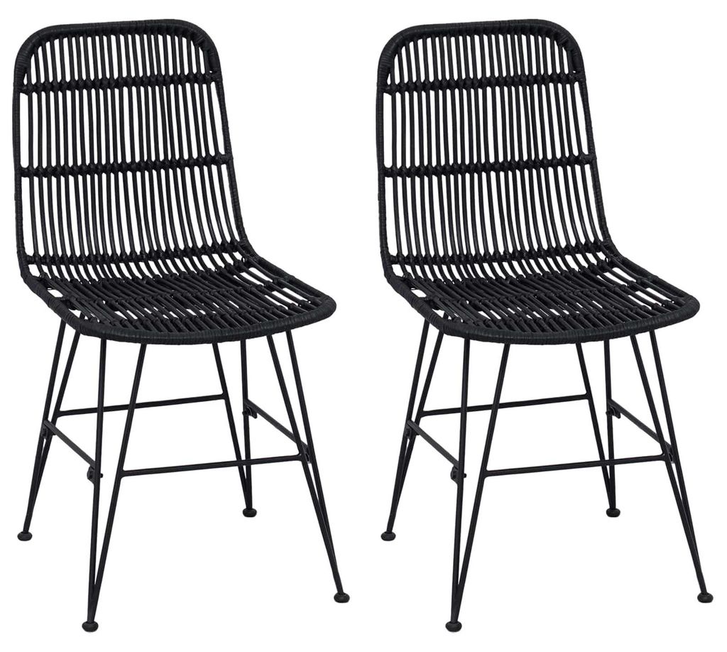 vidaXL Esststuhl 2 pcs Schwarz 41 x 55 x 85 cm Rattan und Stahl