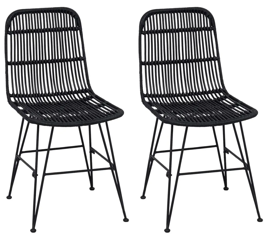 Chaise de Salle à Manger Gain de Place en Rotin et Acier Noir - Lot de 2