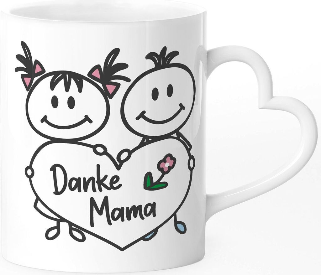 Tasse Herzhenkel Danke Geschenk für Mama personalisierbar mit Namen der Kinder Muttertag SpecialMe ohne Namen weiß Herz-Tasse