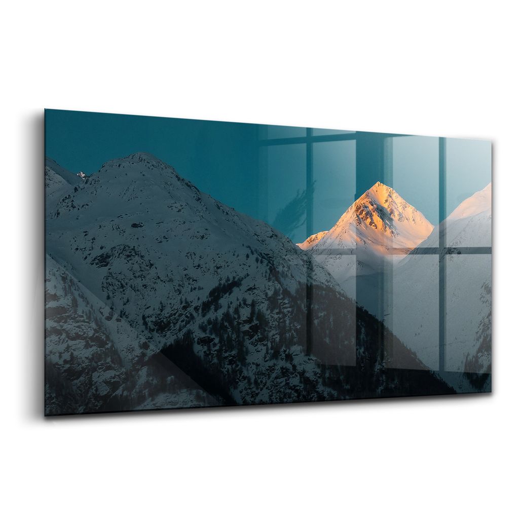 Glasmalerei - dekorative Malerei - moderne Malerei - 100x50 - Sonnenuntergang in den Bergen