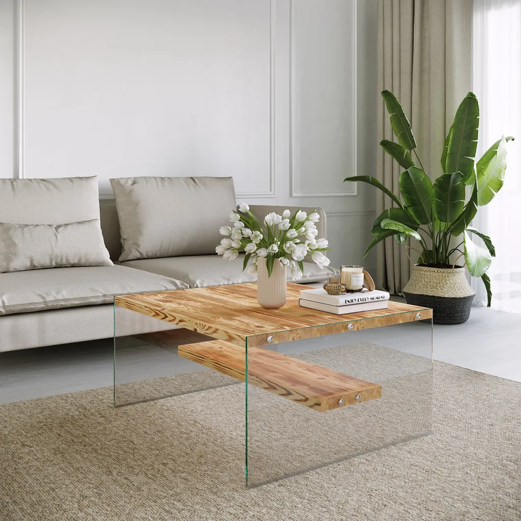Table Basse Carrée Niagara S101 en Bois Massif 75x75cm Style Chêne