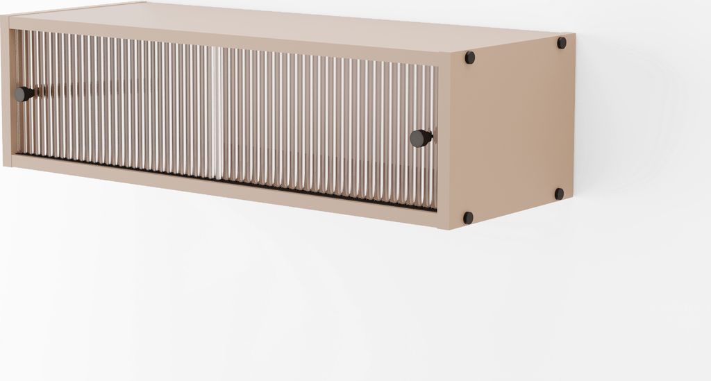 Arrocco Moderner Schrank / Hängeschrank mit Glastür mit Rillen B:81/H:22,5/T:30cm Farbe:Beige