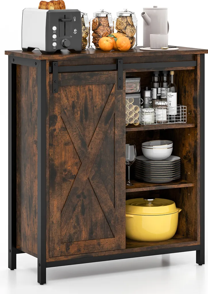 COSTWAY Armoire de Cuisine 81cm Buffet Style Ferme Brun Rustique
