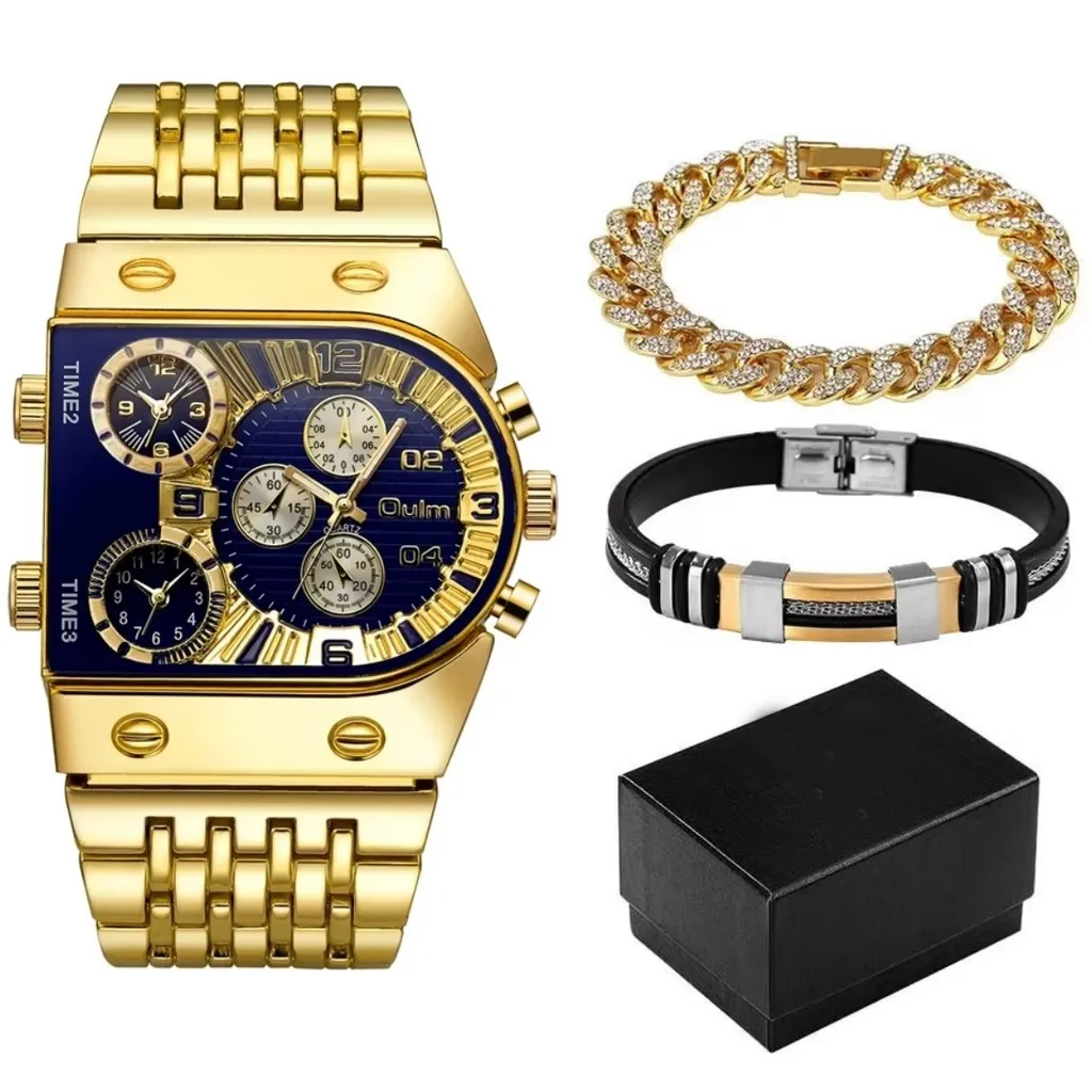 Montre de Luxe Calum Doré et Bleu KP33762 - Élégance Homme Intemporelle
