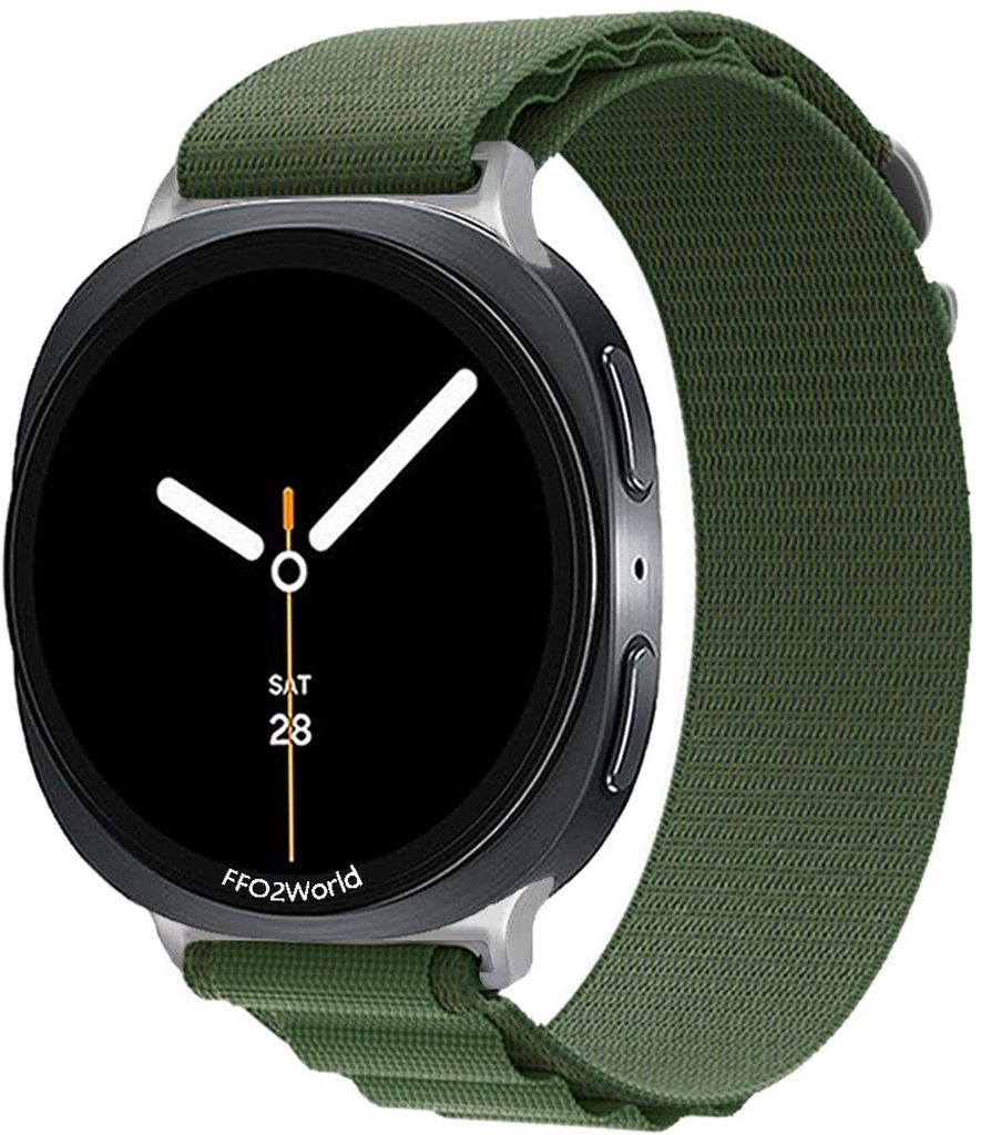 FFO2World Alpine Loop Nylonarmband – Für Samsung Galaxy Watch 8 (40/44 mm) / 8 Classic (46 mm) – Sportarmband mit 6-Haken-Verschluss – Grün