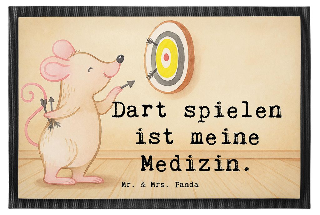 Mr. & Mrs. Panda Schmutzmatte Maus Dart spielen Design 60 x 90 cm - Weiß - Geschenk, Eingangsmatte, Bodenvorleger, Turnier, Gummimatte, Darten, fu...
