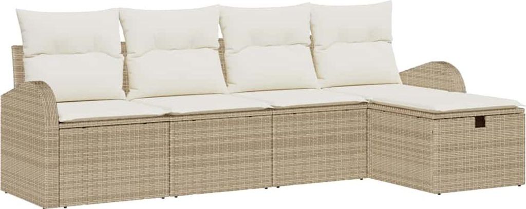 Garten-Sofa-Set mit Kissen mit Speicher 5 pcs Beige Poly Rattan