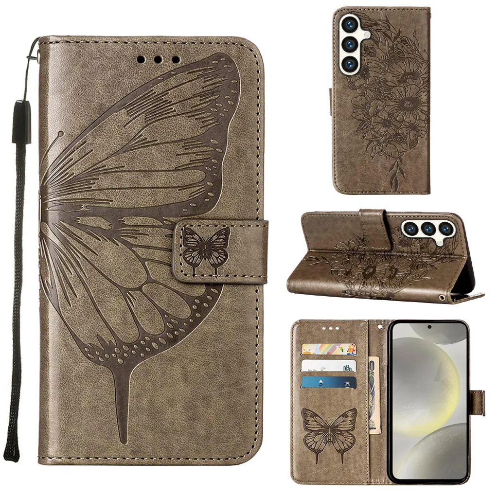 Custodia Flip Samsung Galaxy S25 FE Grigio Pelle PU Farfalla 3D
