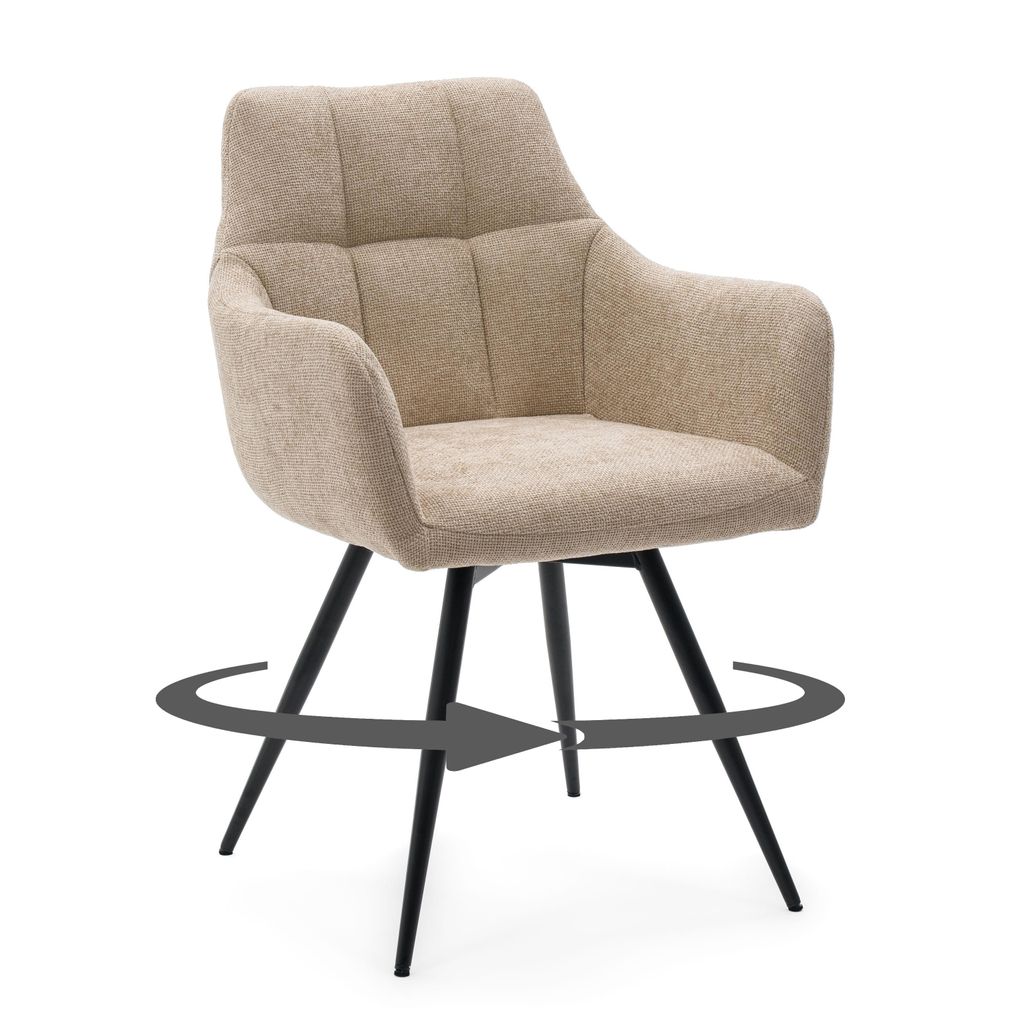 NEW HOME Drehstuhl LUGANO gepolsterter Stuhl für Esszimmer und Wohnzimmer – hellbeige – moderner Chenille-Stoff
