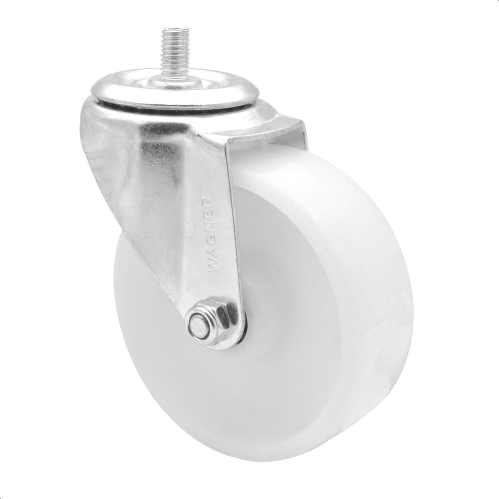 WAGNER Lenkrolle - Ø 100 mm, Stahl verzinkt, weiß, Platte mit Gewinde M10x17, Tragkraft 80 kg - 04111101