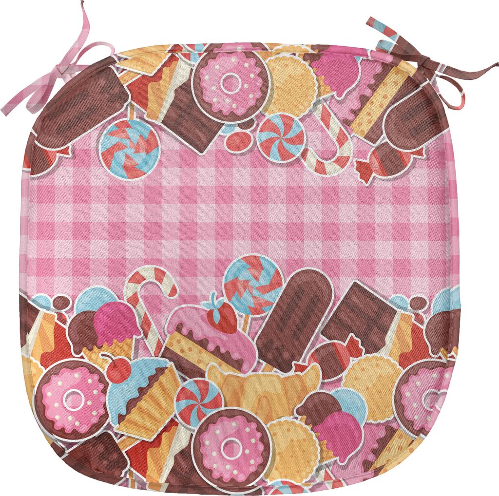 ABAKUHAUS Süßigkeiten Polster für Esszimmerstühle, Süßigkeit Keks Zuckerkuchen, Dekoratives wasserfestes Kissen mit Riemen für Küchensitze,...