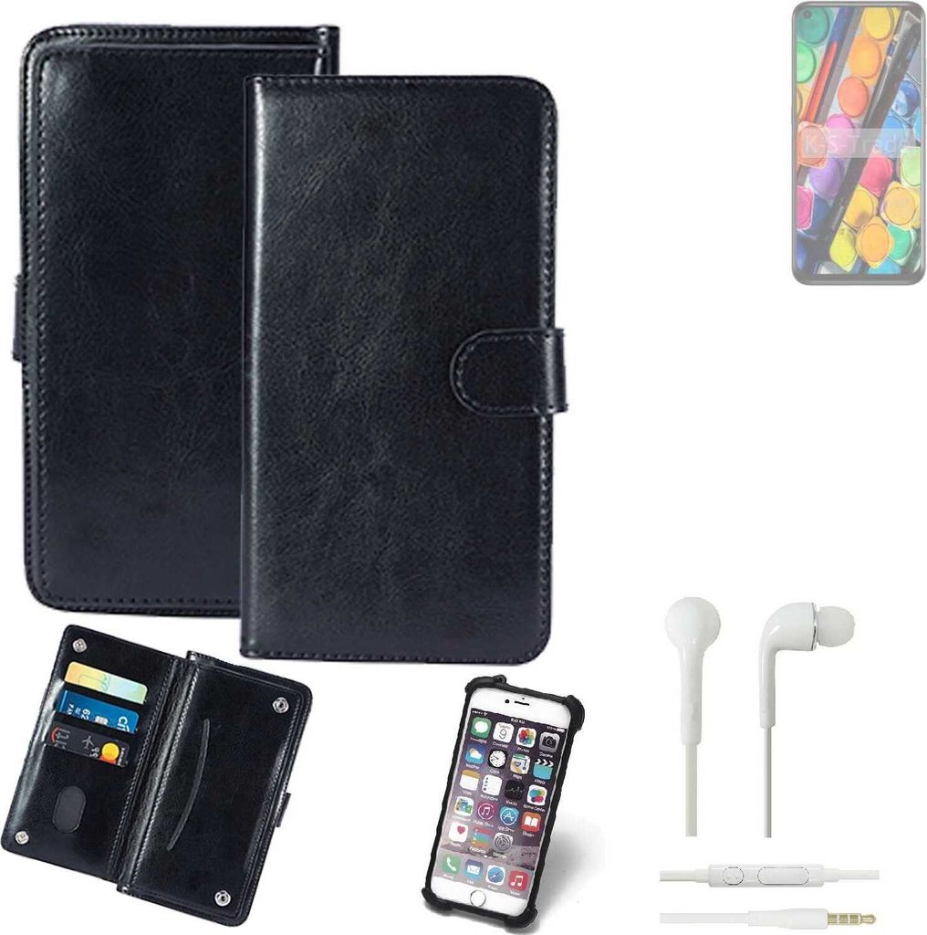 K-S-Trade 360° Hülle kompatibel mit TCL PLEX inkl. Headphones schwarz Kunstleder Case BookCase WalletCase Kunstlederederhülle Handyhülle,