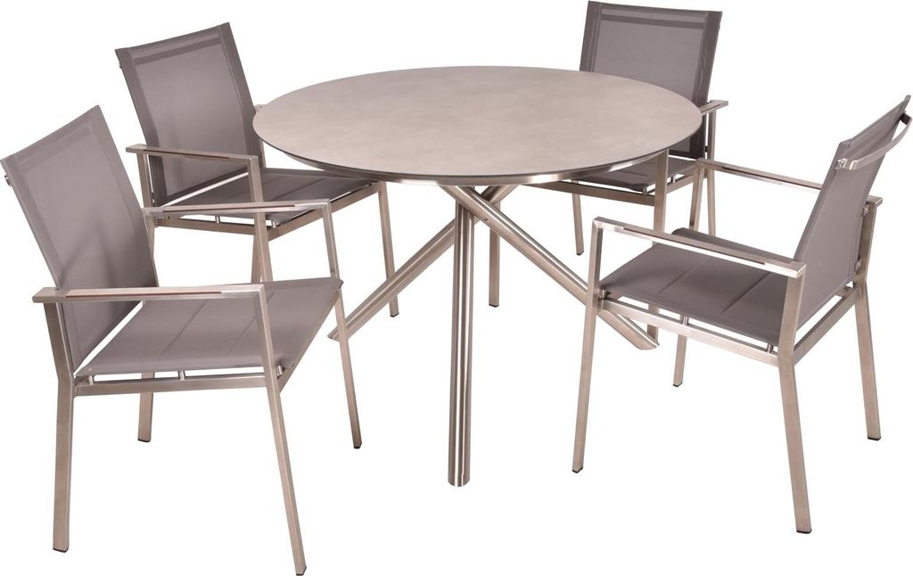 Garten-Sitzgruppe HAKON 5-tlg. - Kunststoff, Grau | Gartenmöbel-Set Gartengarnitur Garten-Essgruppe mit Stapelstühlen B und Esstisch