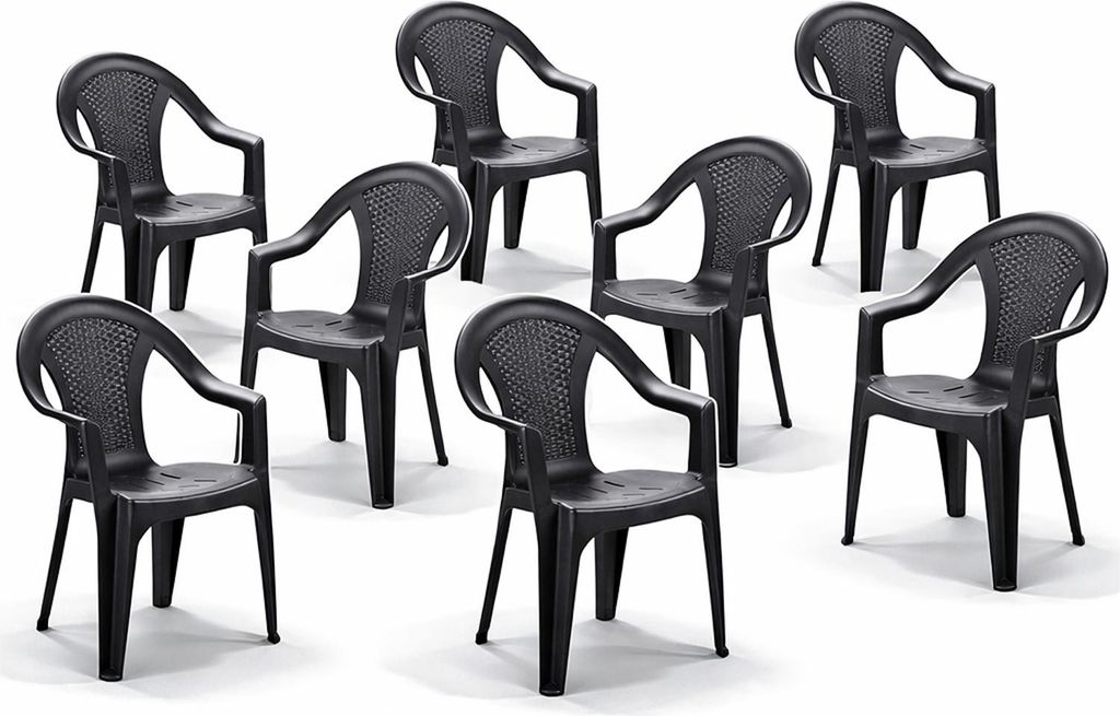 8 Stapelstuhl Gartenstuhl Kunststoff Wetterfest Rattan Optik Anthrazit