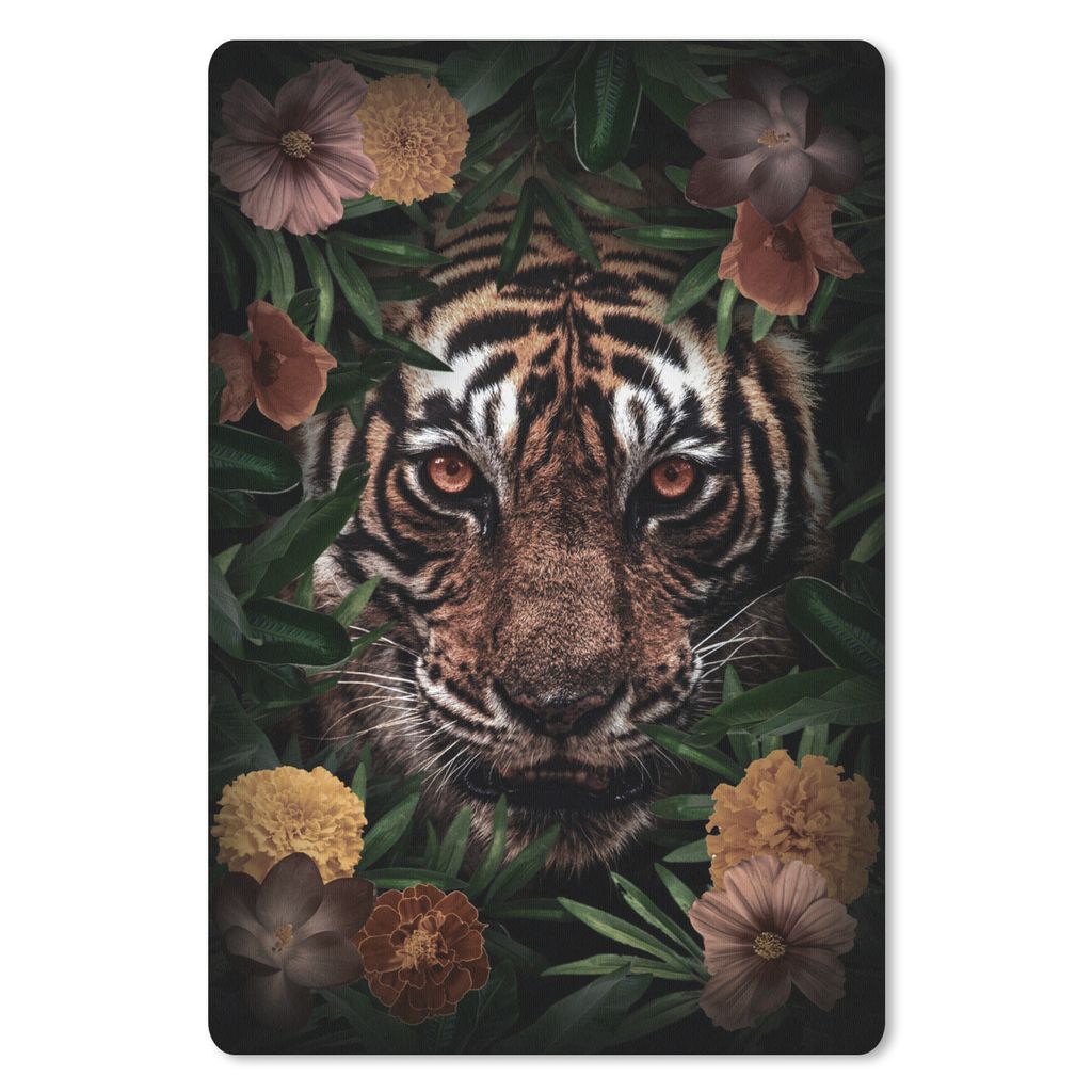 MuchoWow Mauspad Mousepad Tiger - Braun - Blumen 18x27 cm - Mousepads - Maus Mat - Pad - Mausunterlage