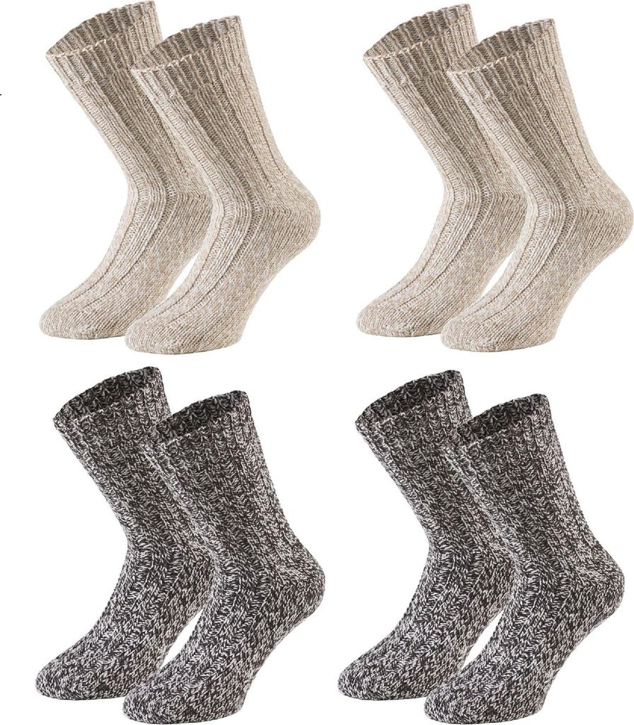 Tobeni 4 Paar superweiche Norweger Socken mit Schafwolle vorgewaschen Naturtöne