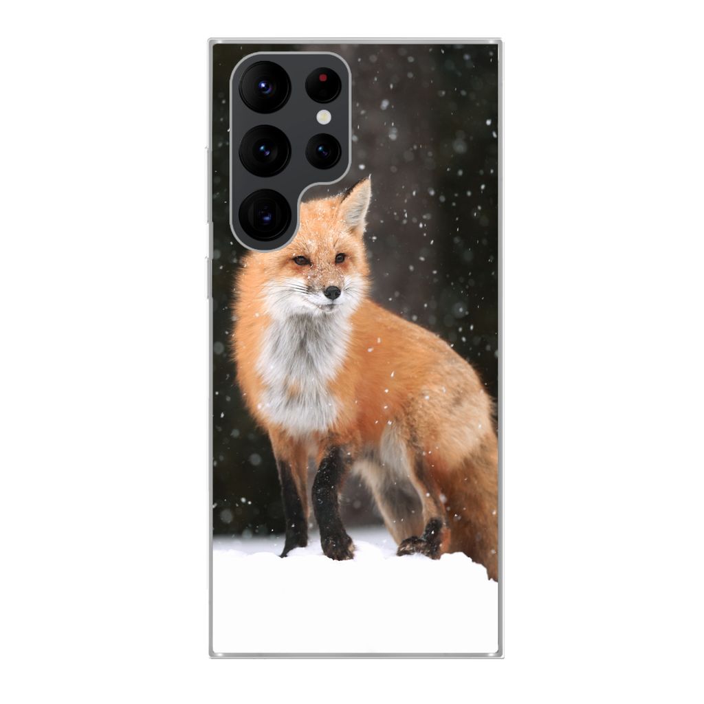 MuchoWow Handyhülle Schutzhülle Hülle für Samsung Galaxy S22 Ultra Fuchs - Schnee - Winter Silikon Softcase Handy Hülle - Abbildung